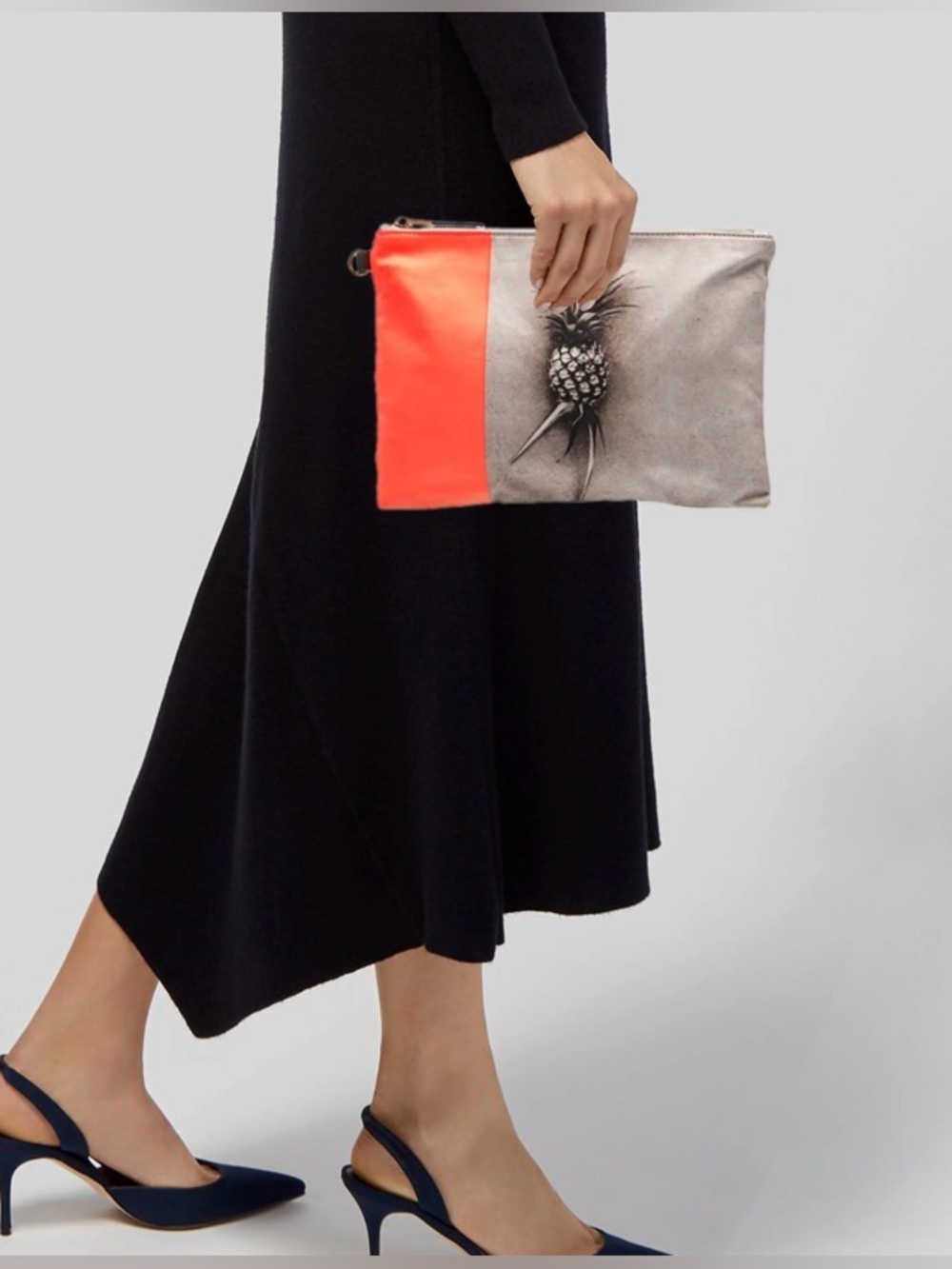 India Hicks Wild Pineapple Leather Insta Pouch Neon Orange Clutch Wristlet
